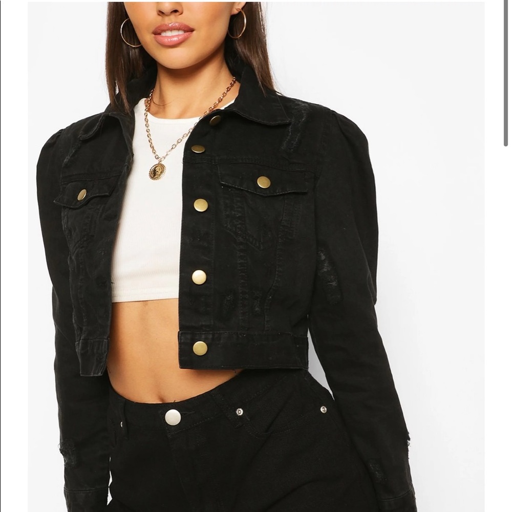 BooHoo Black Cropped Jean Jacket